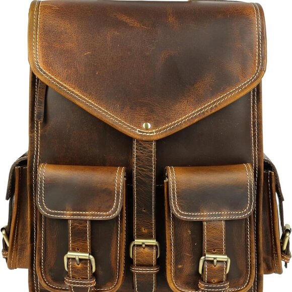 Leather Backpack Rucksack Travel Laptop Camping Bag for Men Women - Picture 1 of 7